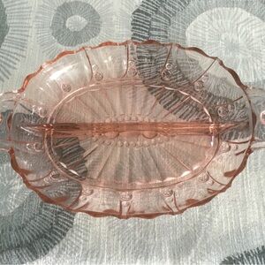 Pink Depression Glass Divided Oval Dish Oyster Pearl Pattern Valentines Day